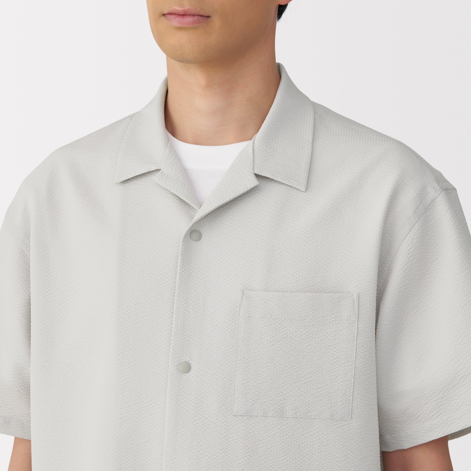 Men's Breathable Seersucker Open Collar Shirt