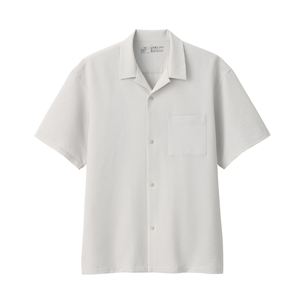 Men's Breathable Seersucker Open Collar Shirt