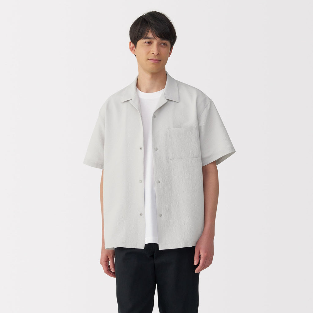 Men's Breathable Seersucker Open Collar Shirt