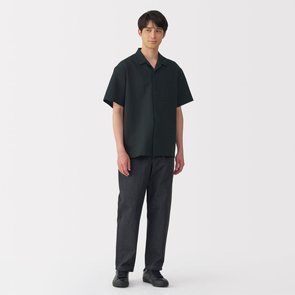 Men's Breathable Seersucker Open Collar Shirt