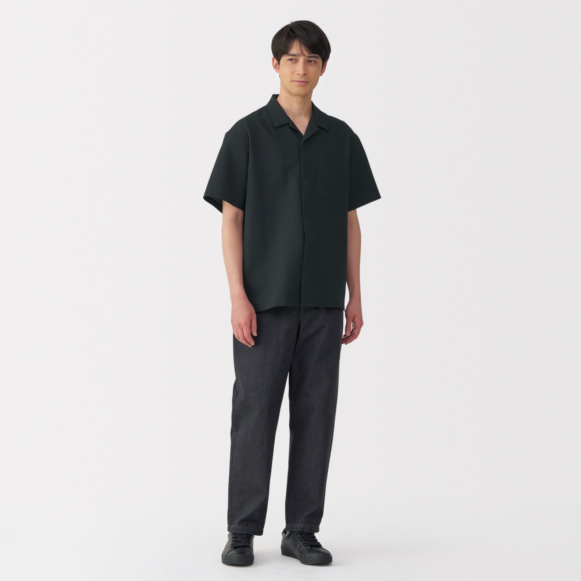 Men's Breathable Seersucker Open Collar Shirt