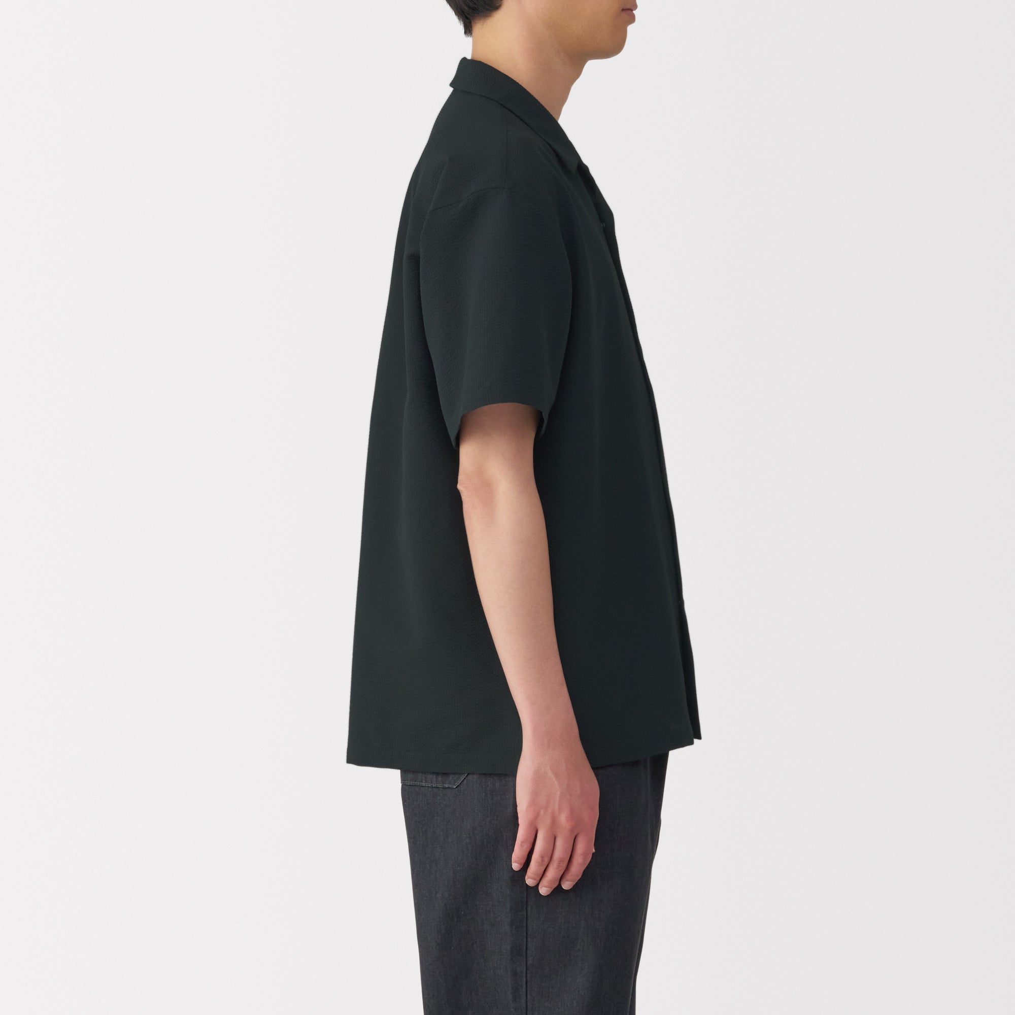 Men's Breathable Seersucker Open Collar Shirt