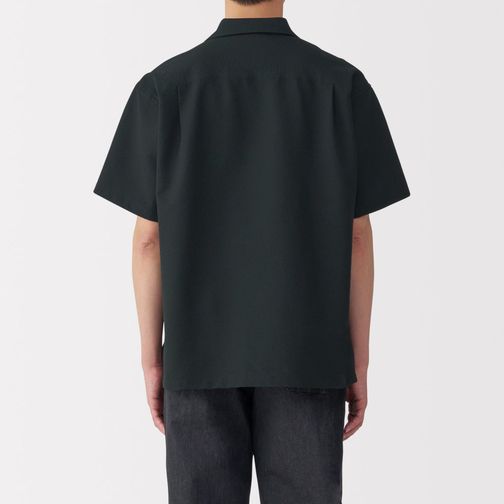 Men's Breathable Seersucker Open Collar Shirt