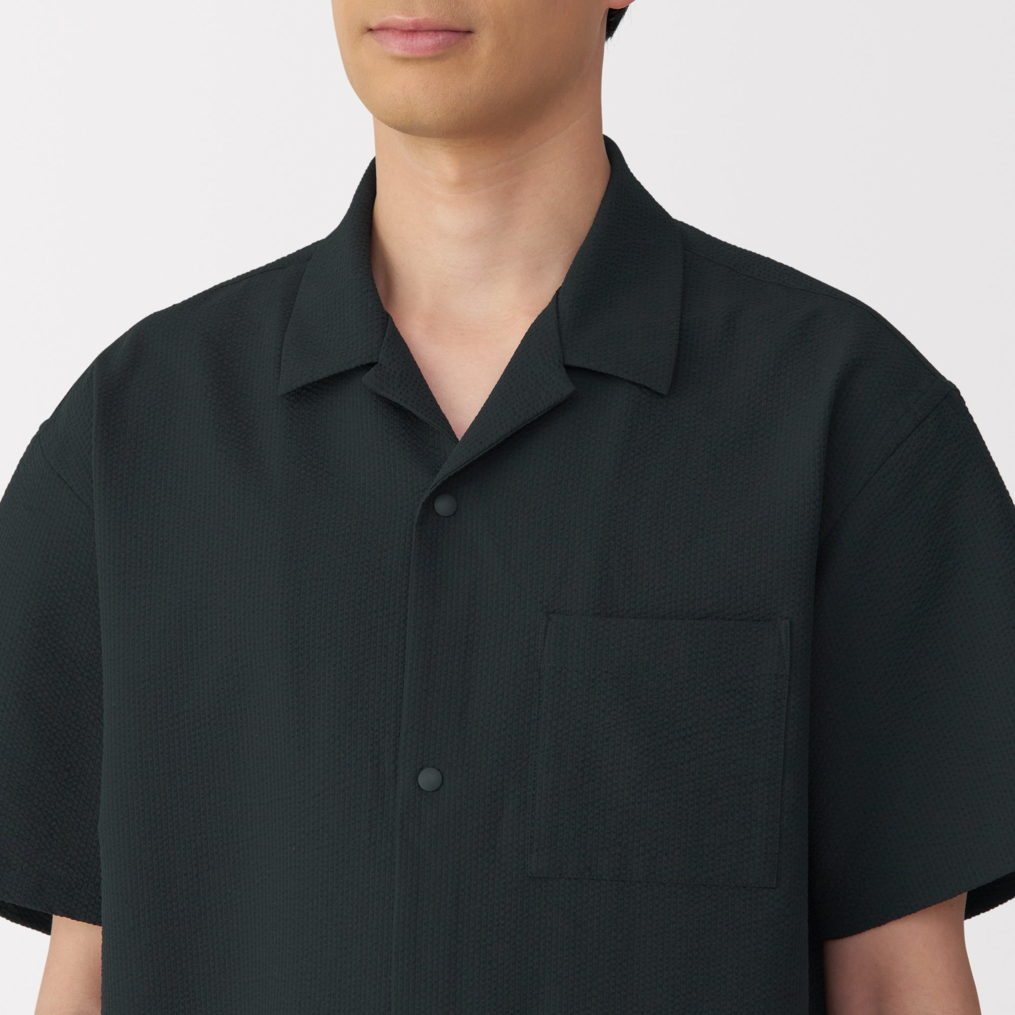 Men's Breathable Seersucker Open Collar Shirt
