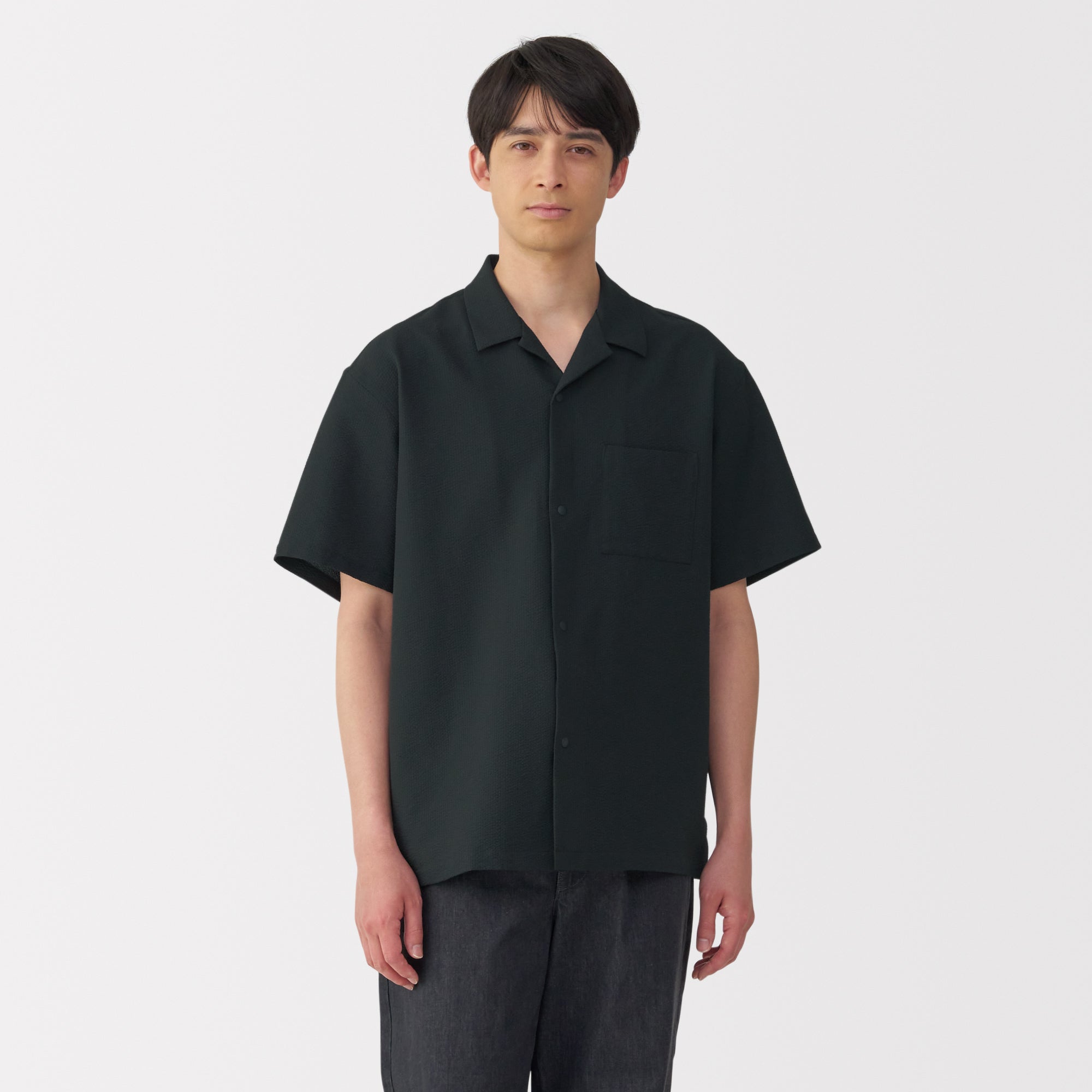 Men's Breathable Seersucker Open Collar Shirt