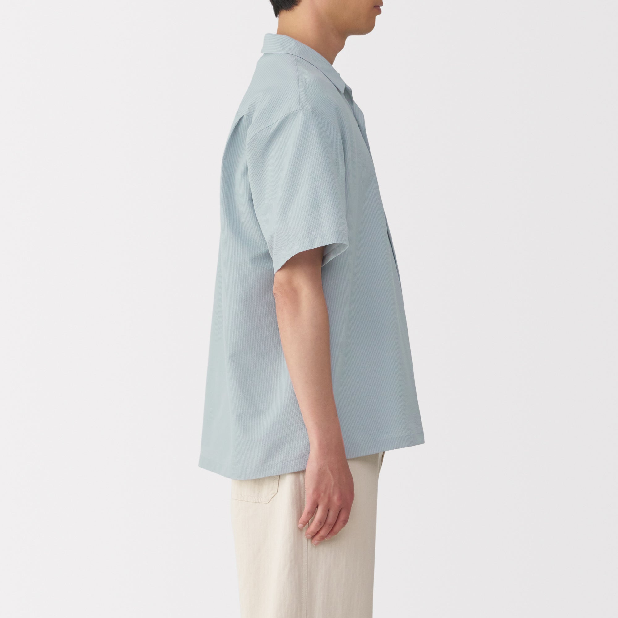 Men's Breathable Seersucker Open Collar Shirt