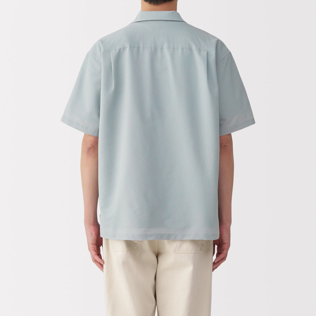 Men's Breathable Seersucker Open Collar Shirt