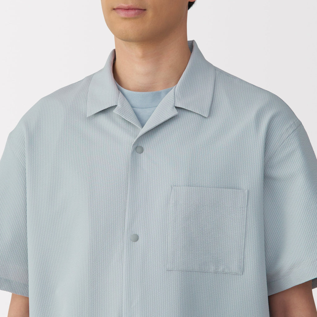 Men's Breathable Seersucker Open Collar Shirt