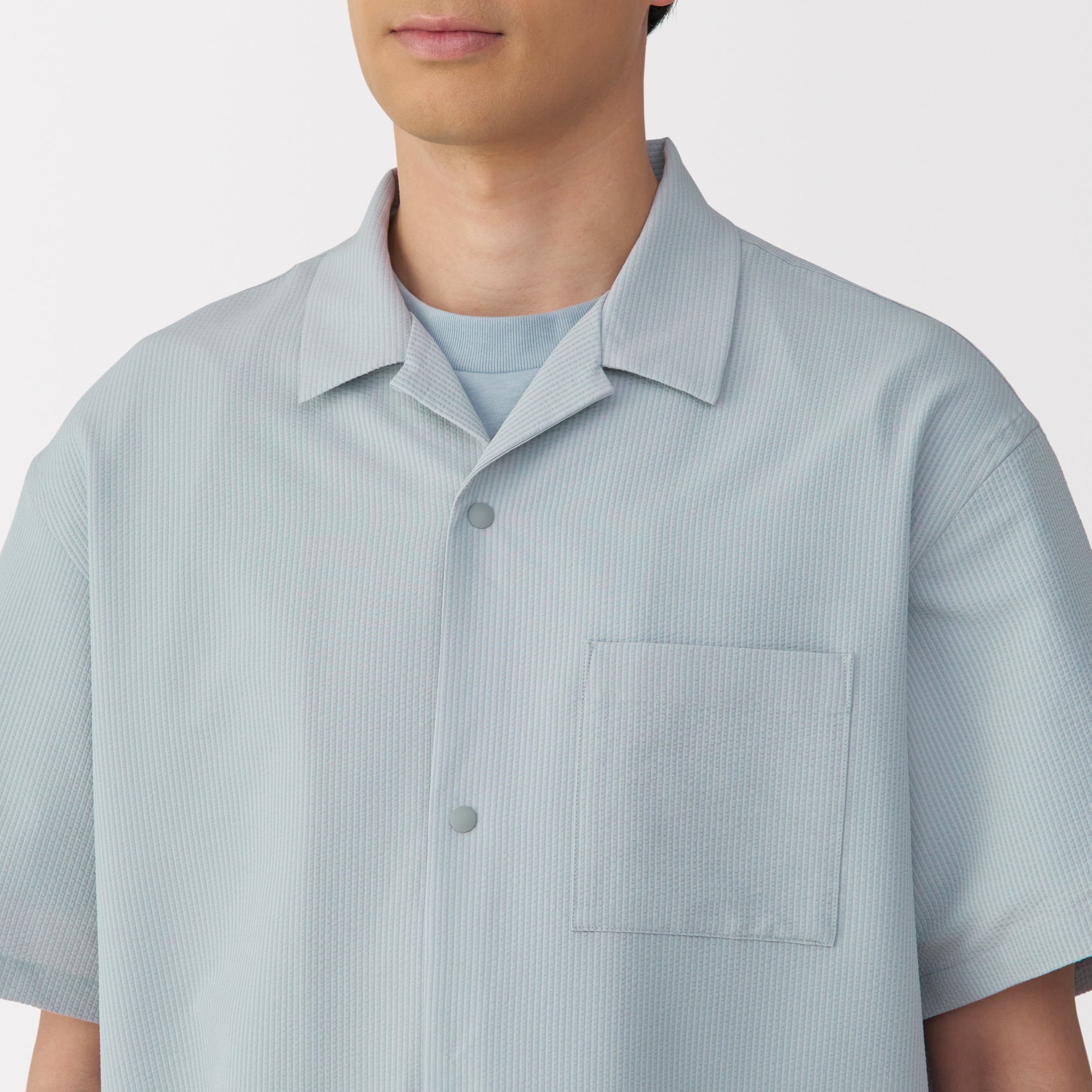 Men's Breathable Seersucker Open Collar Shirt