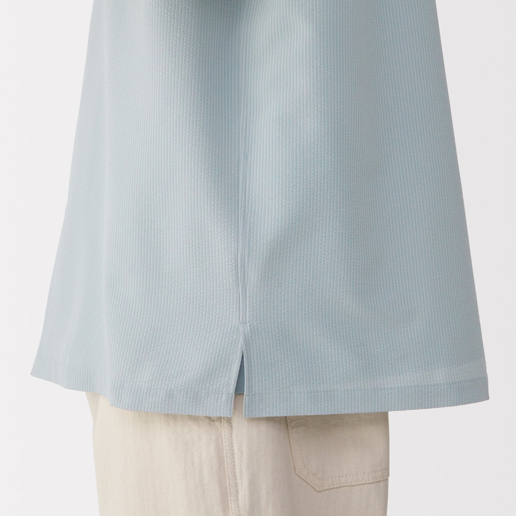 Men's Breathable Seersucker Open Collar Shirt