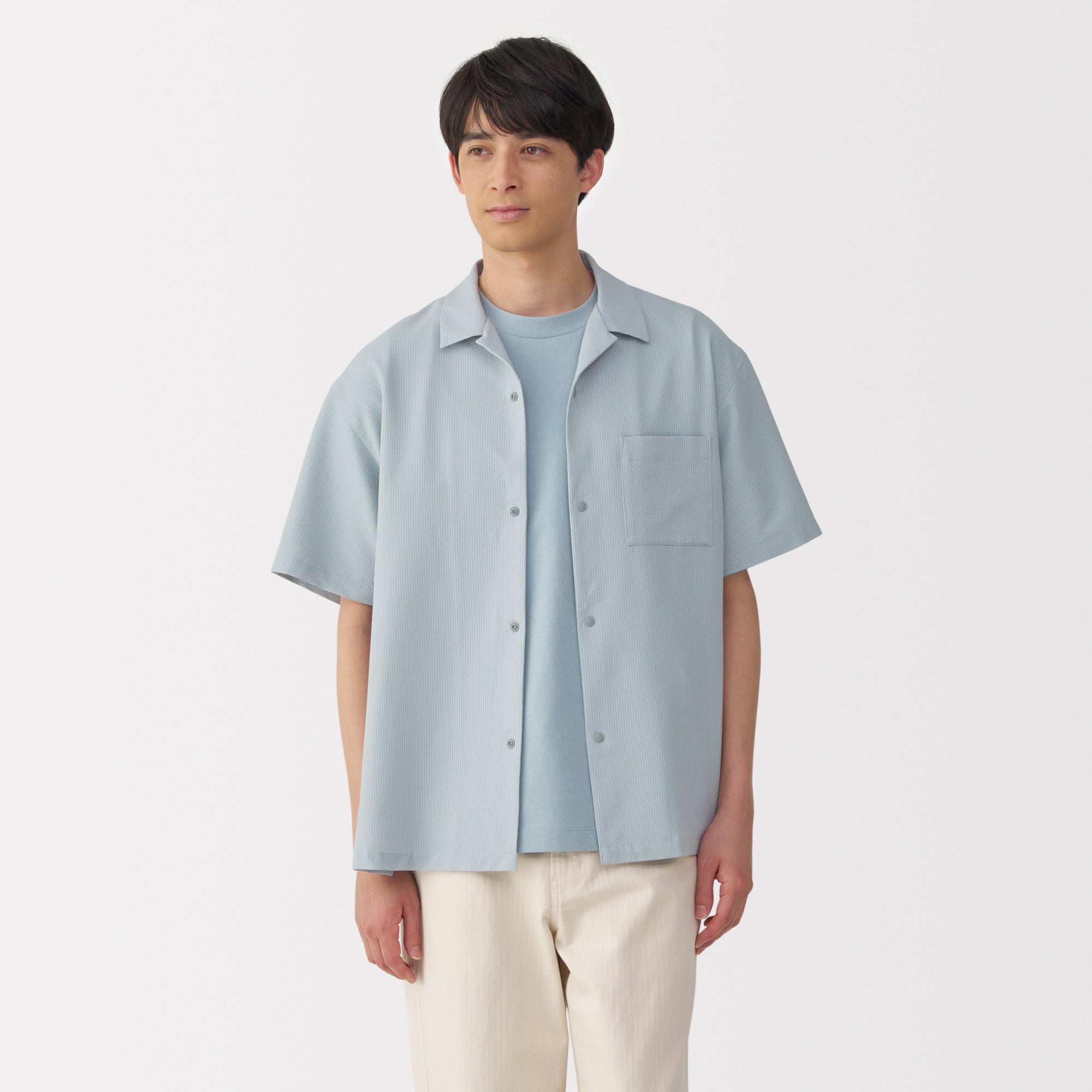 Men's Breathable Seersucker Open Collar Shirt