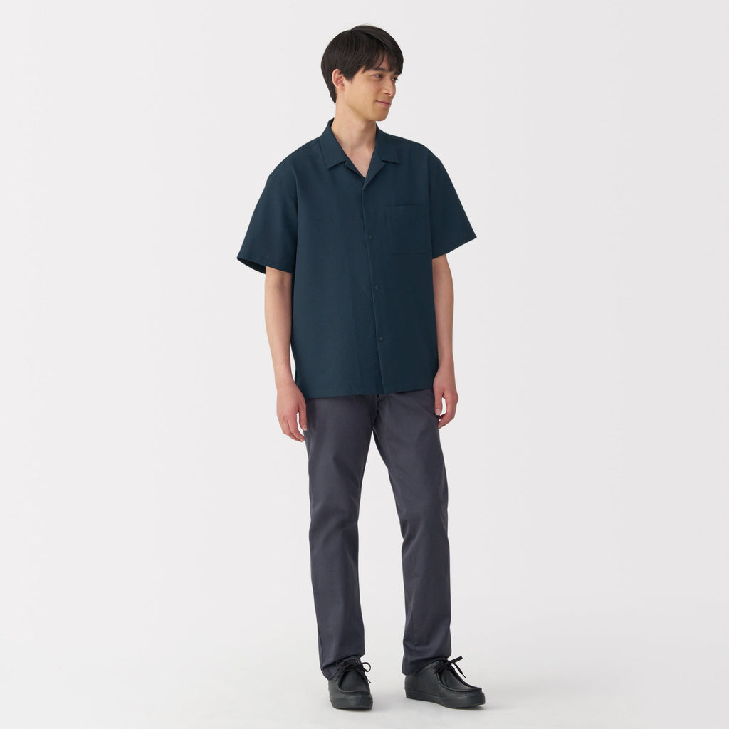 Men's Breathable Seersucker Open Collar Shirt