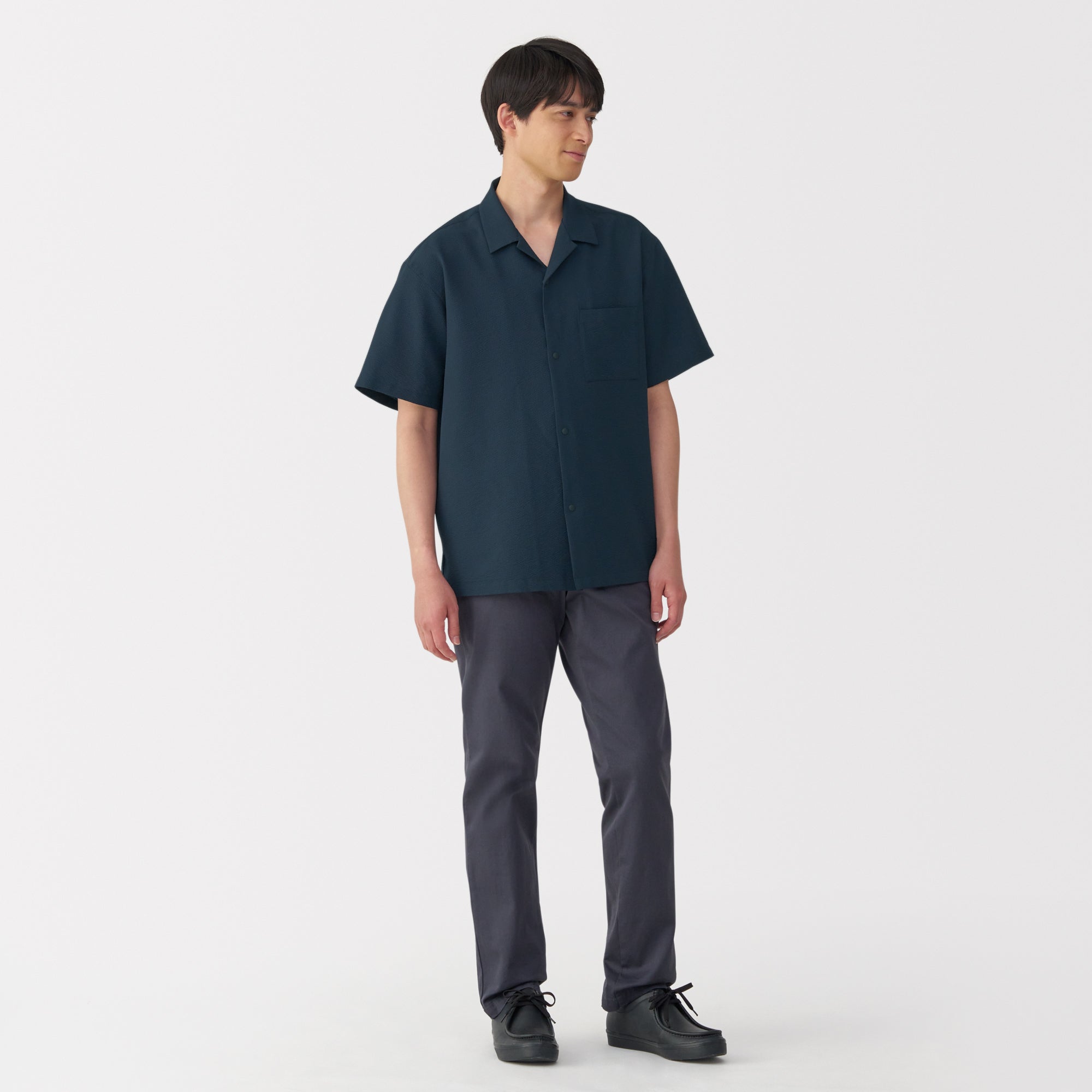 Men's Breathable Seersucker Open Collar Shirt