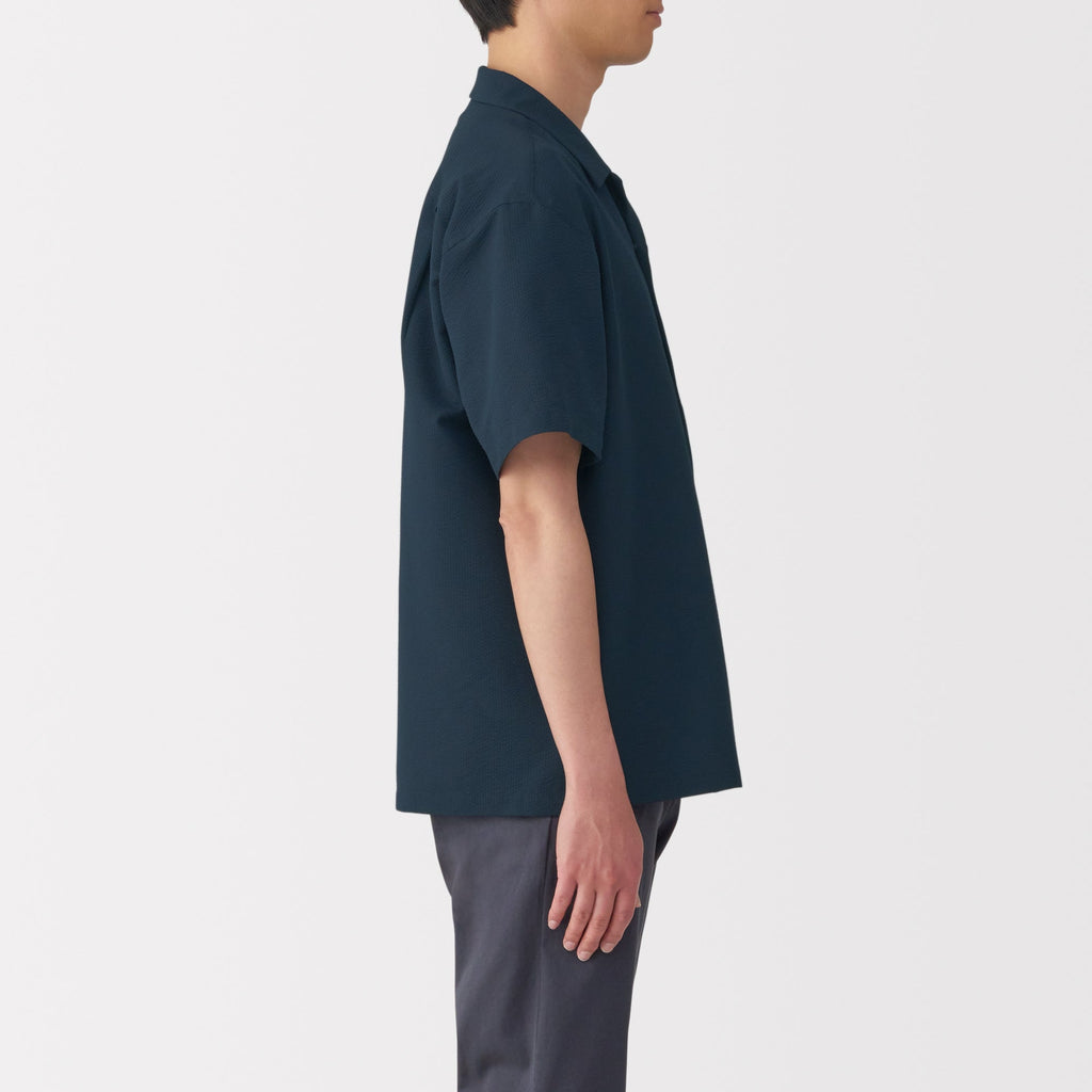 Men's Breathable Seersucker Open Collar Shirt