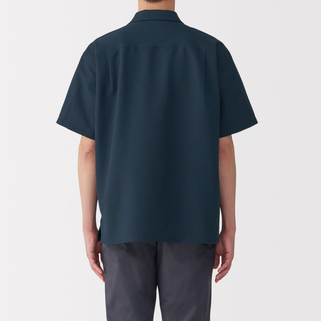 Men's Breathable Seersucker Open Collar Shirt