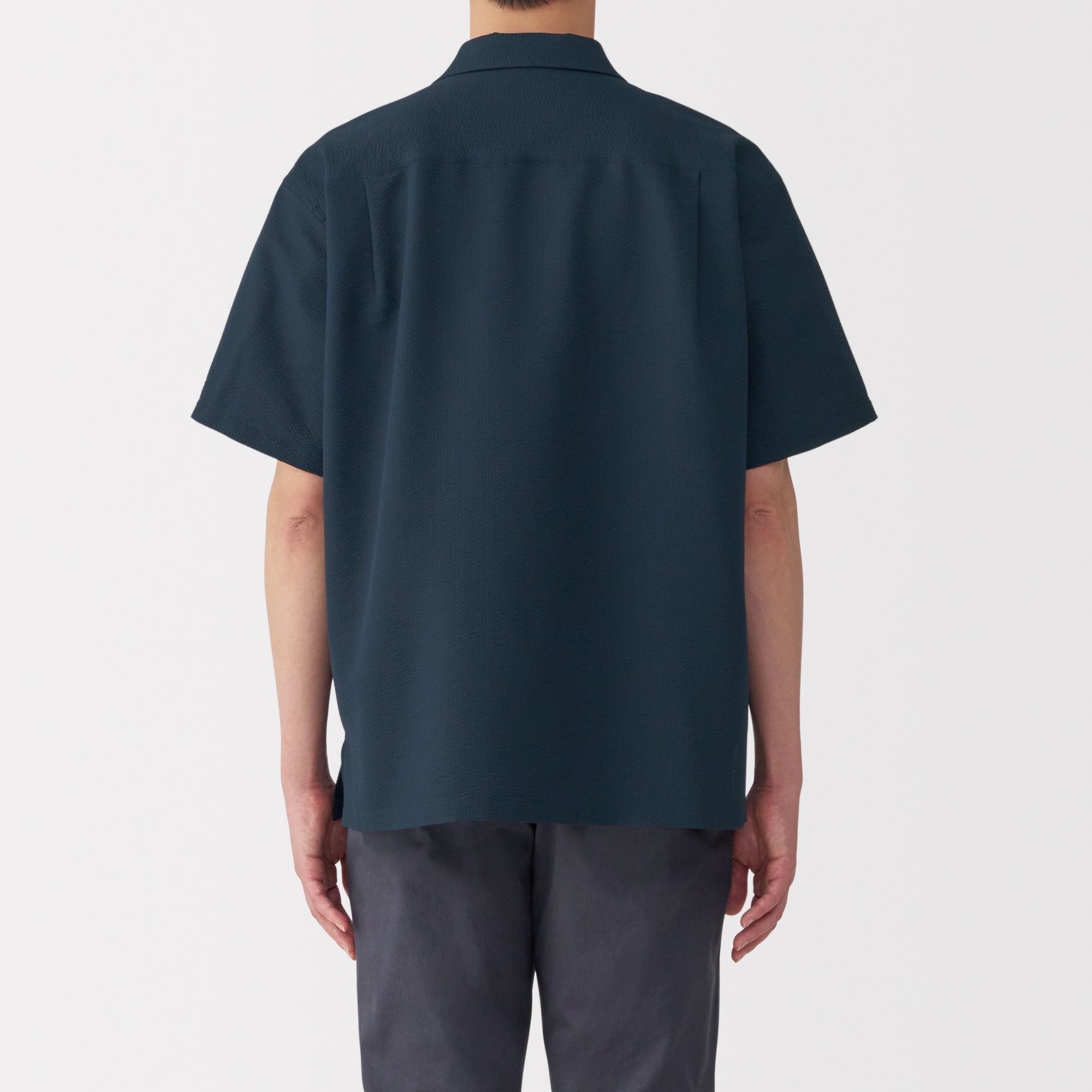 Men's Breathable Seersucker Open Collar Shirt