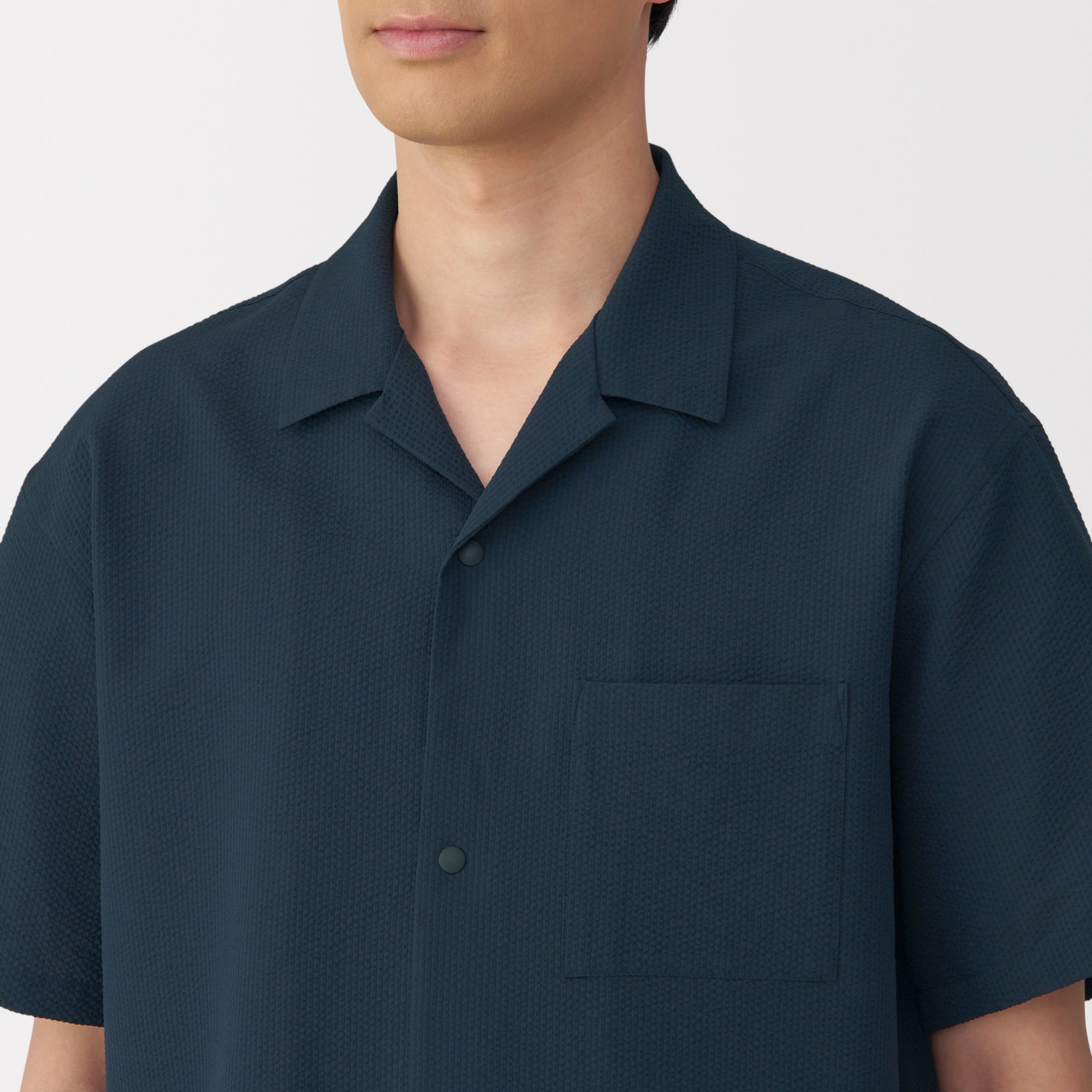 Men's Breathable Seersucker Open Collar Shirt