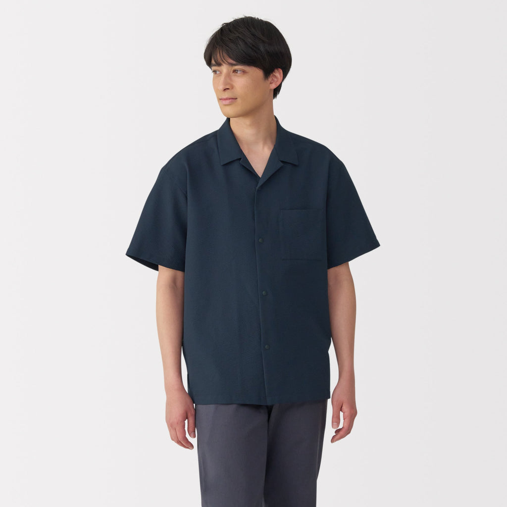 Men's Breathable Seersucker Open Collar Shirt