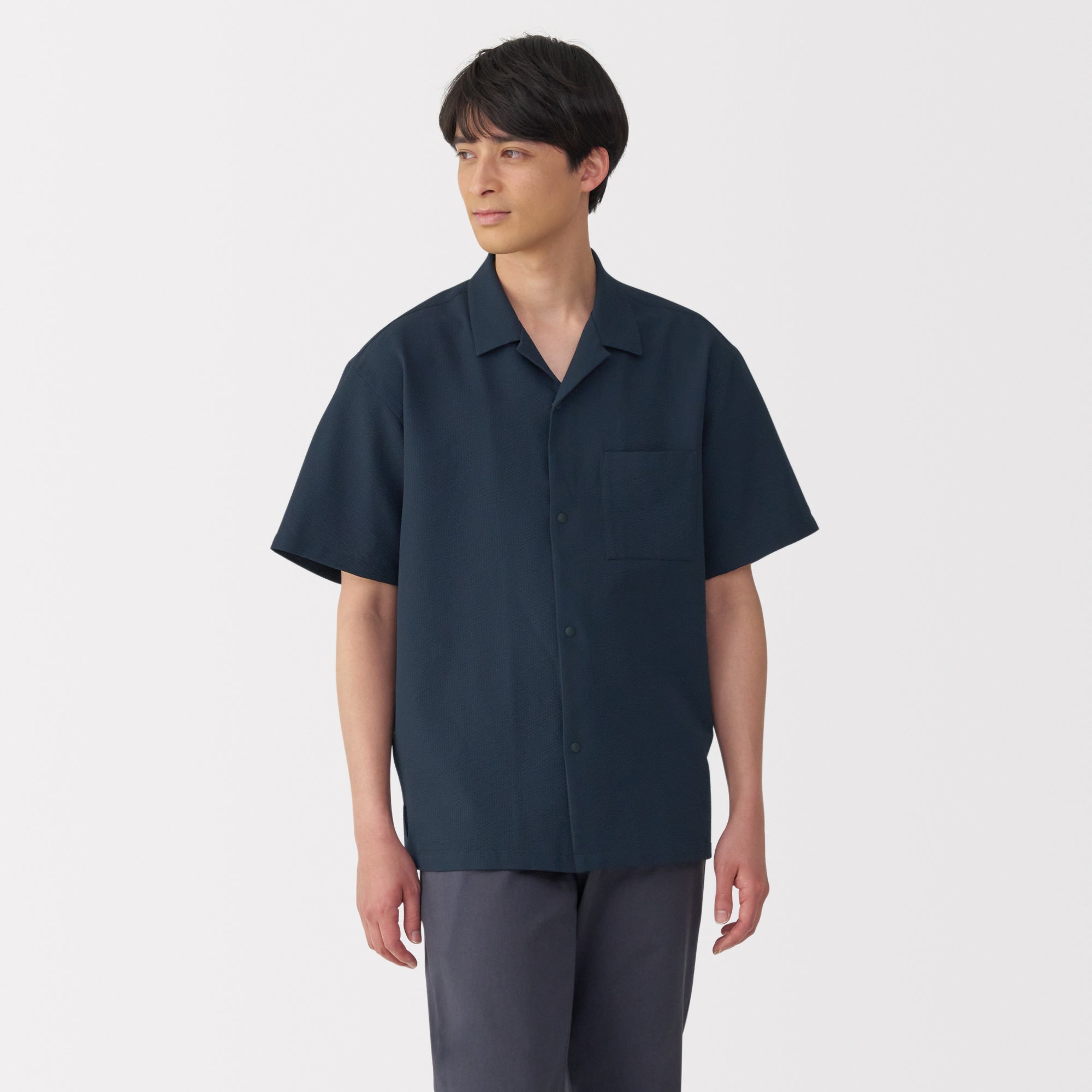 Men's Breathable Seersucker Open Collar Shirt