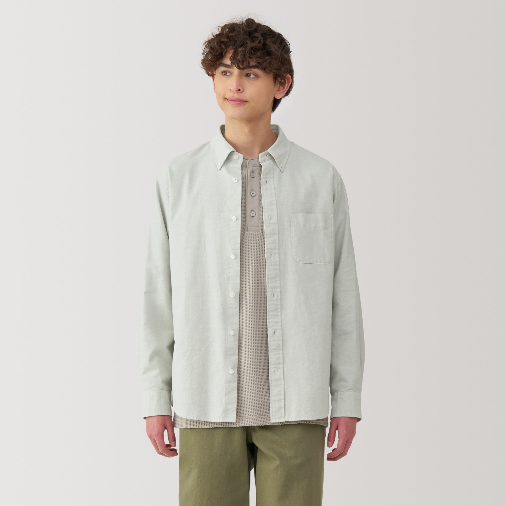 Men's Washed Oxford Button Down Long Sleeve Shirt