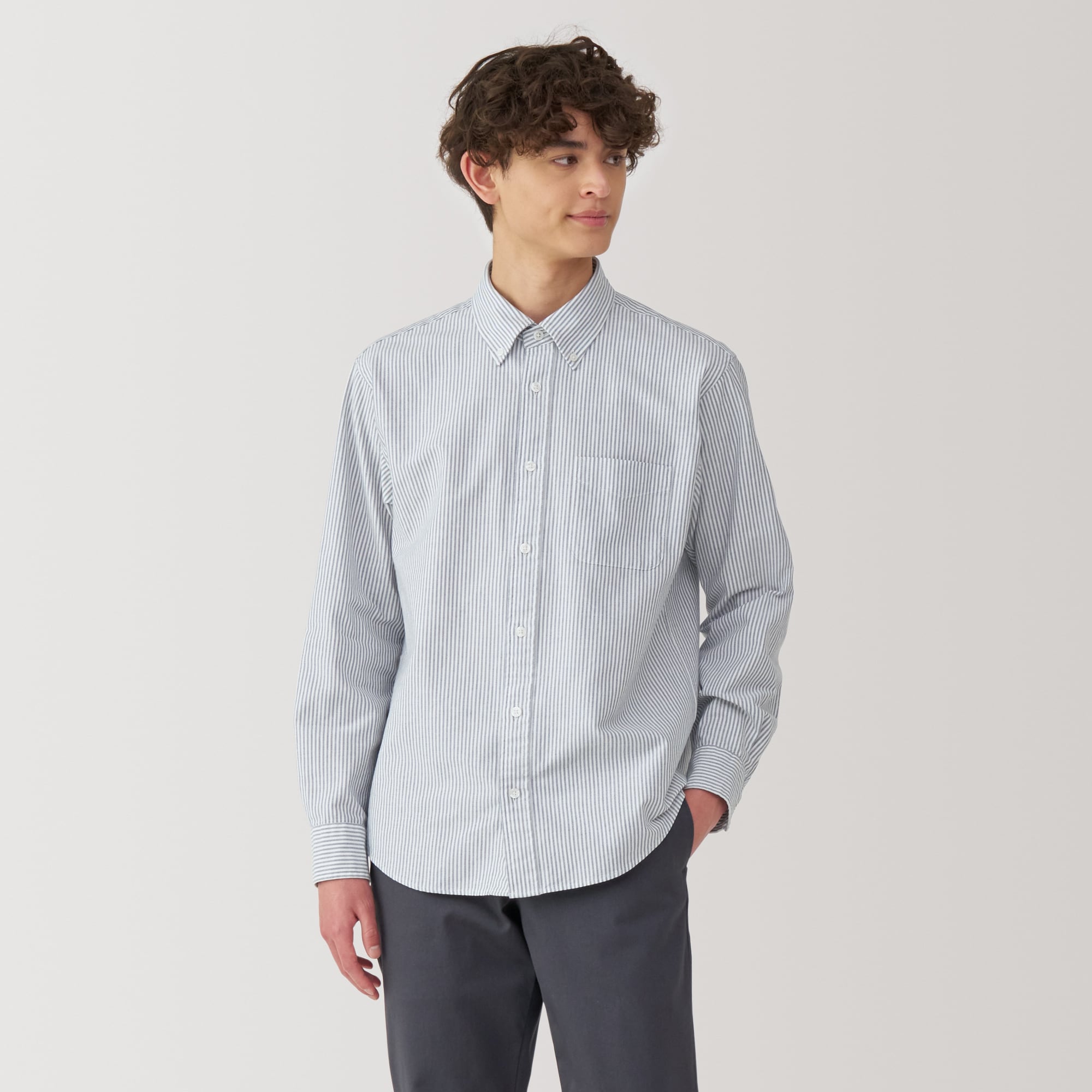 Men's Washed Oxford Button Down Long Sleeve Shirt