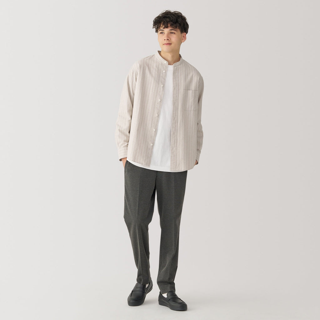 Men's Washed Oxford Stand Collar Long Sleeve Shirt