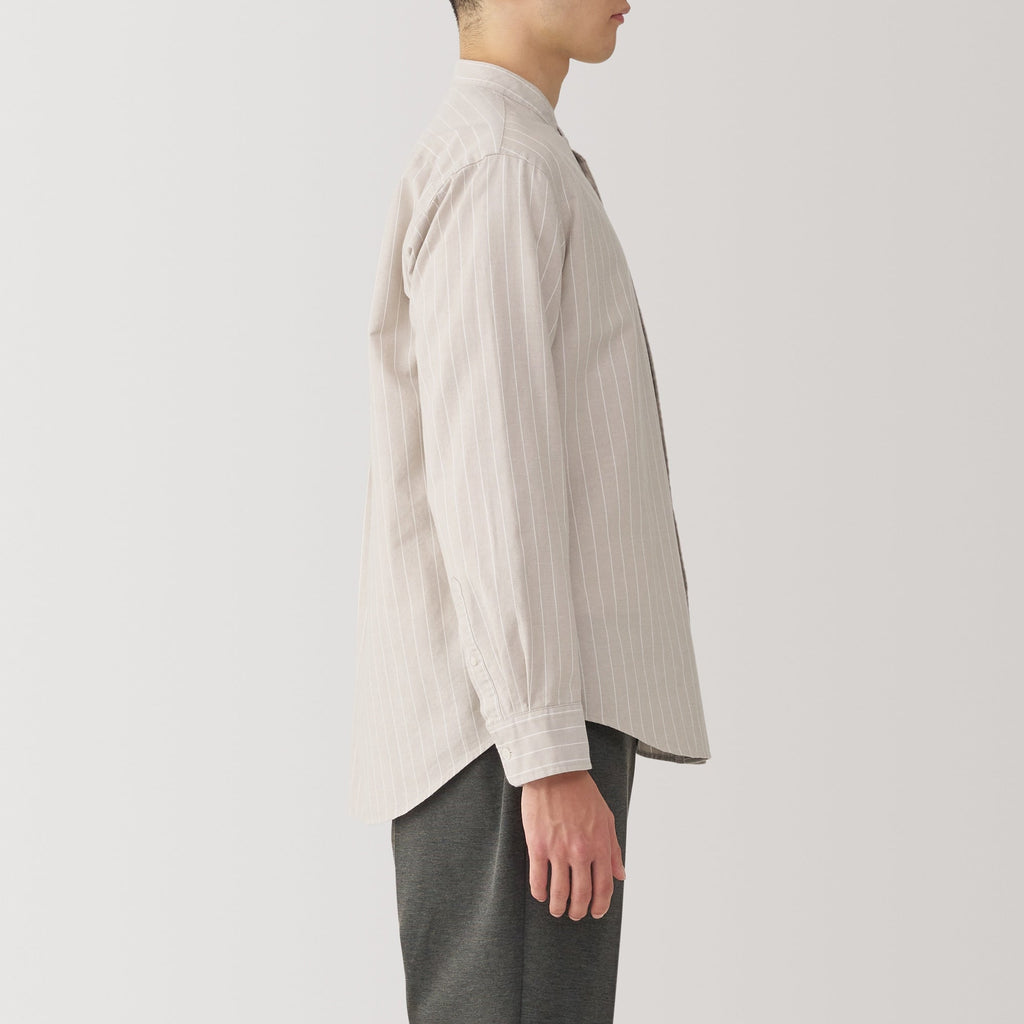 Men's Washed Oxford Stand Collar Long Sleeve Shirt