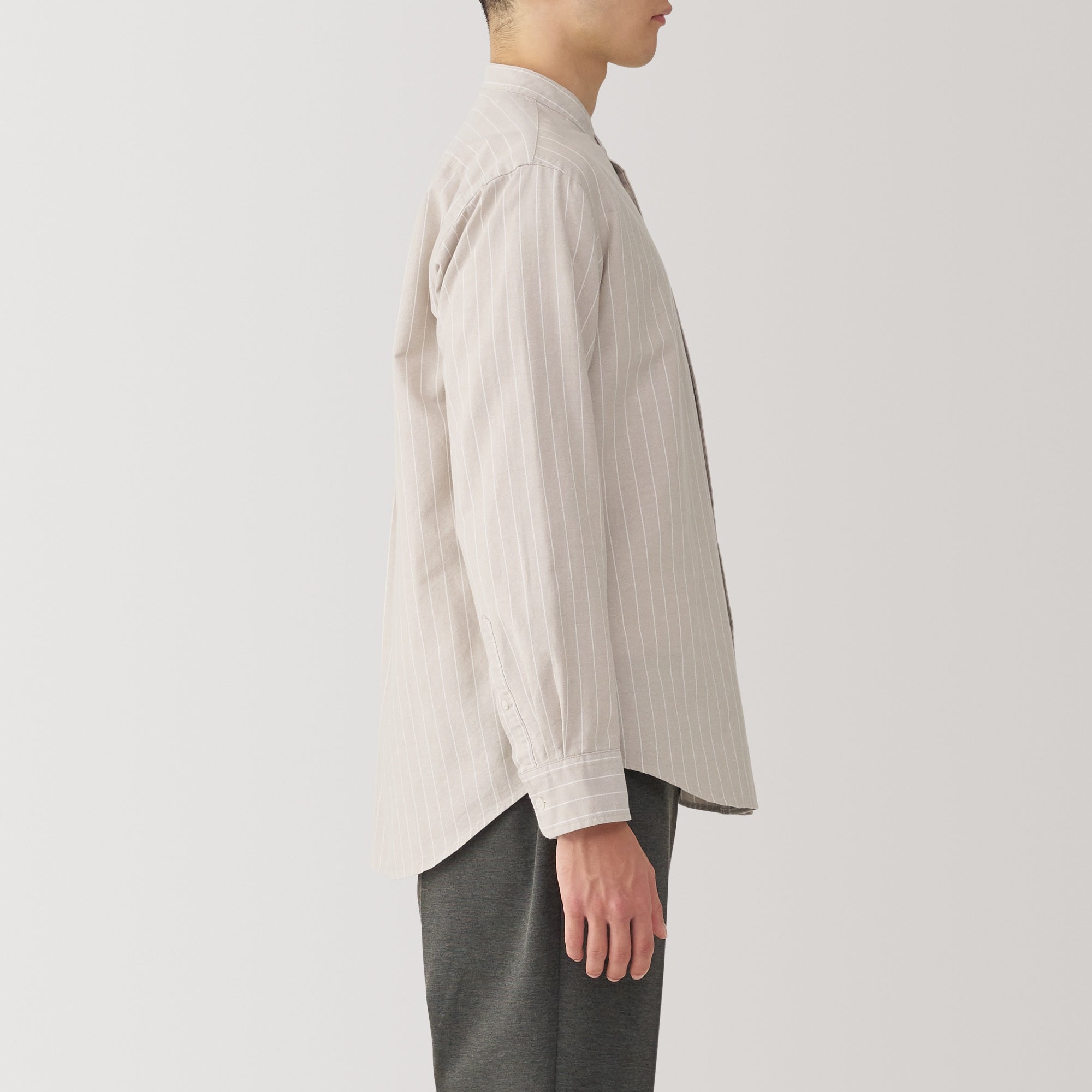Men's Washed Oxford Stand Collar Long Sleeve Shirt