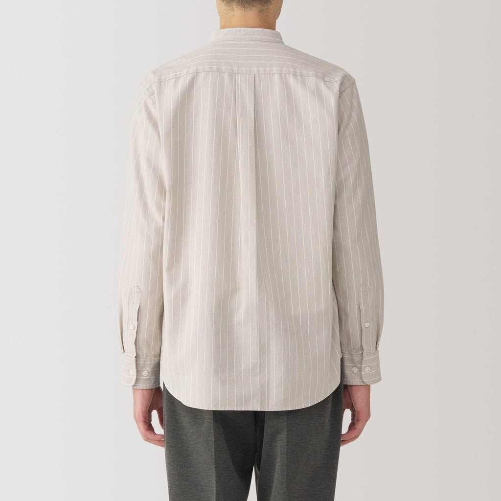 Men's Washed Oxford Stand Collar Long Sleeve Shirt
