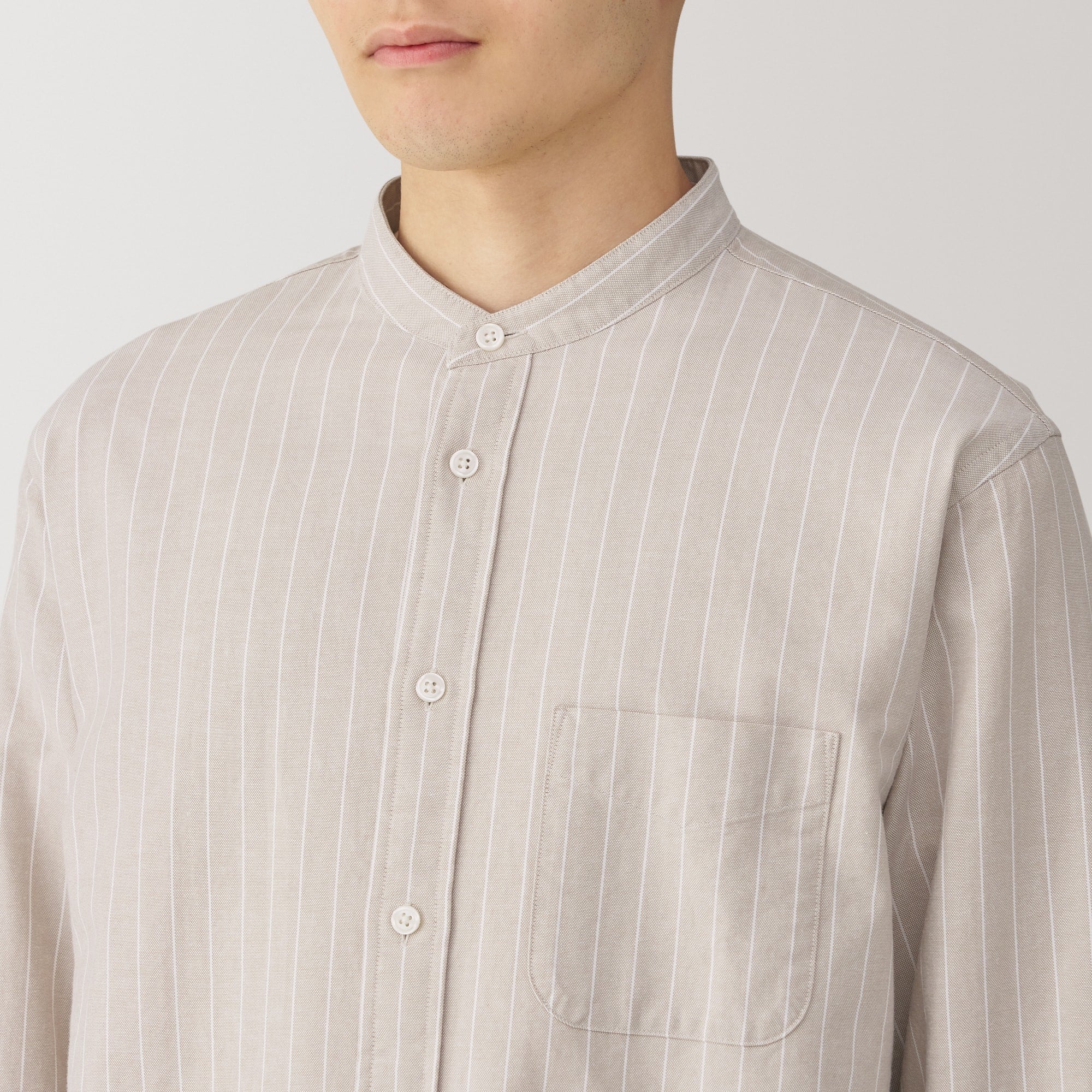 Men's Washed Oxford Stand Collar Long Sleeve Shirt