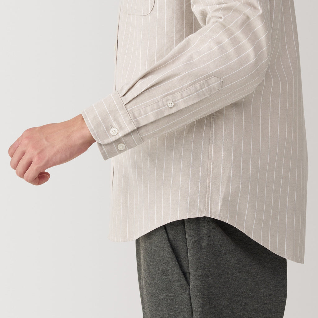 Men's Washed Oxford Stand Collar Long Sleeve Shirt
