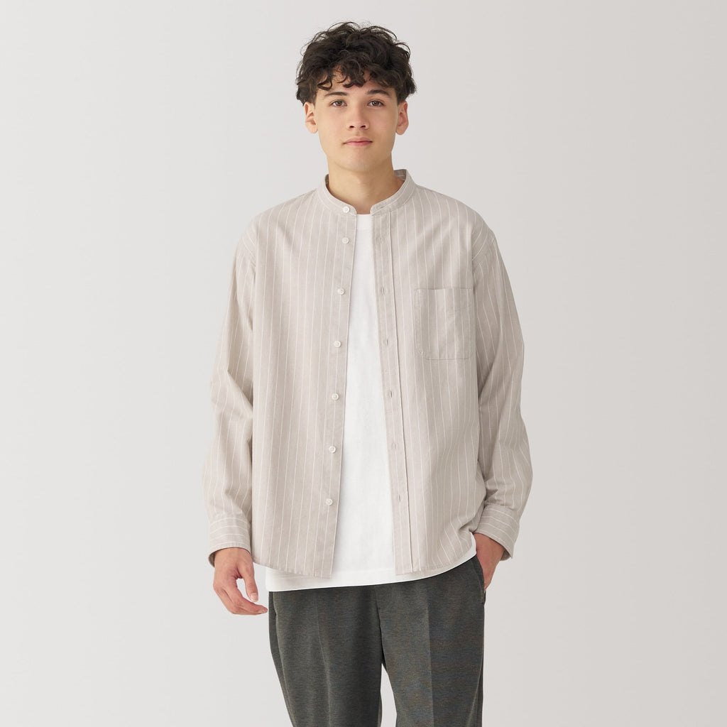 Men's Washed Oxford Stand Collar Long Sleeve Shirt