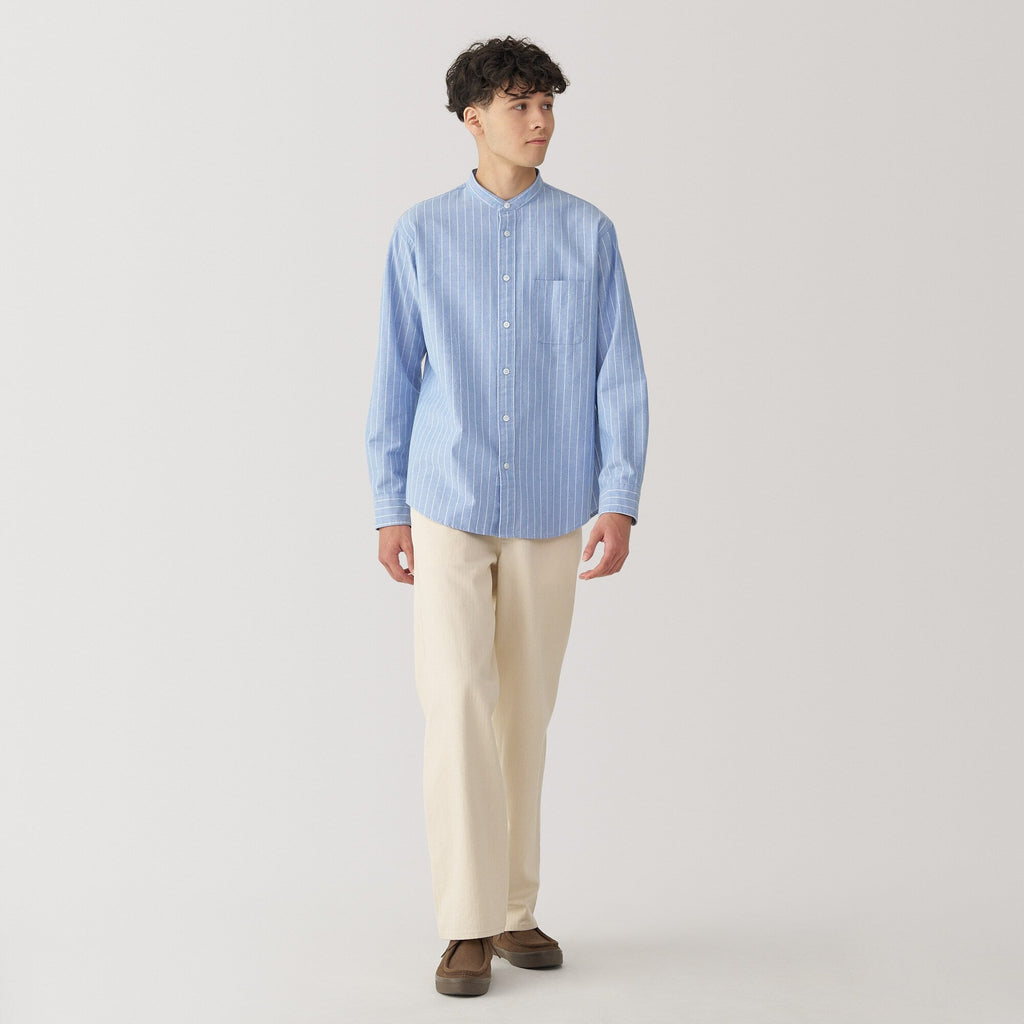 Men's Washed Oxford Stand Collar Long Sleeve Shirt