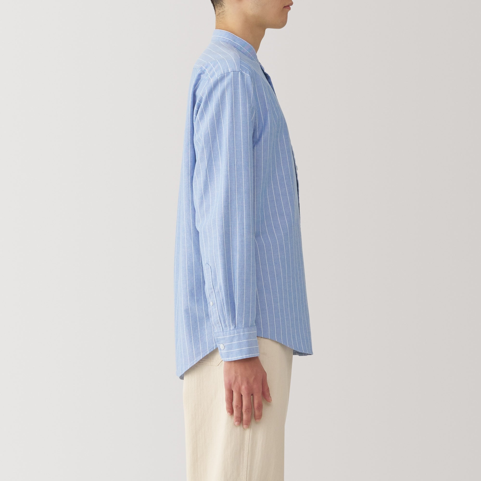 Men's Washed Oxford Stand Collar Long Sleeve Shirt