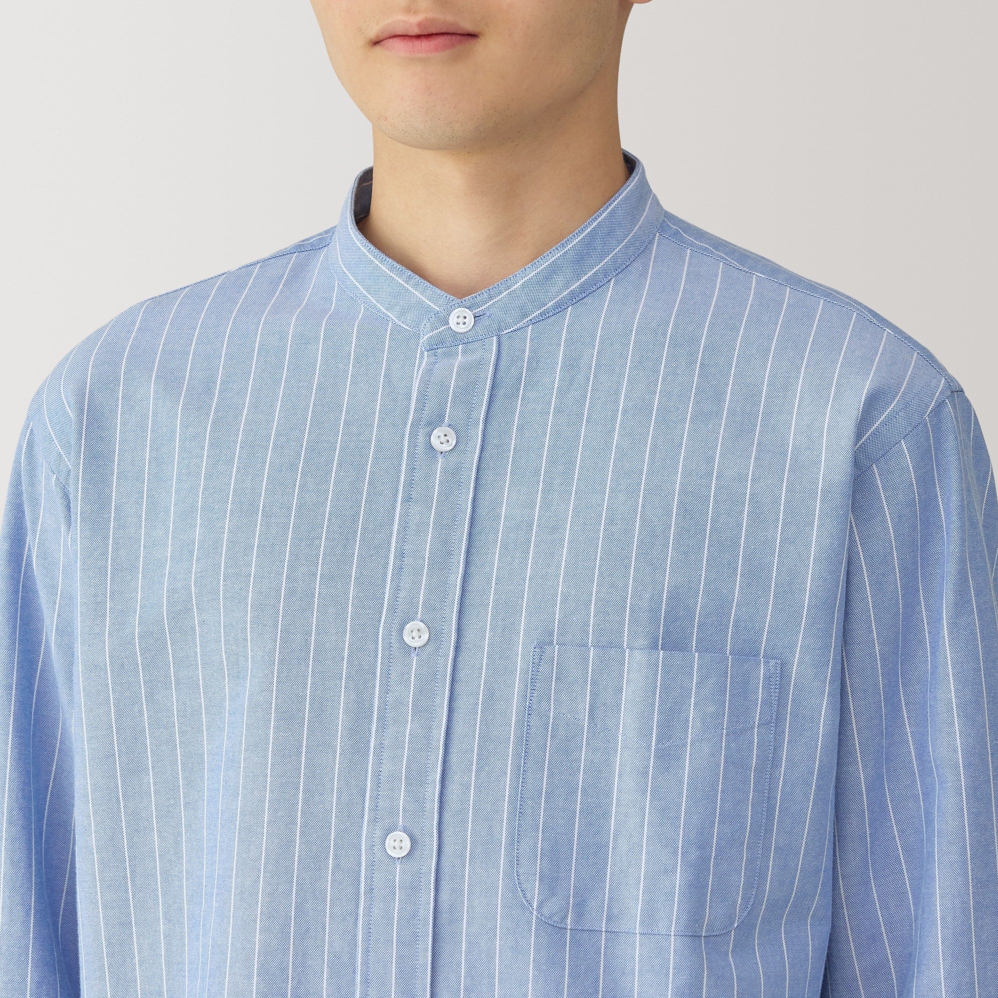 Men's Washed Oxford Stand Collar Long Sleeve Shirt