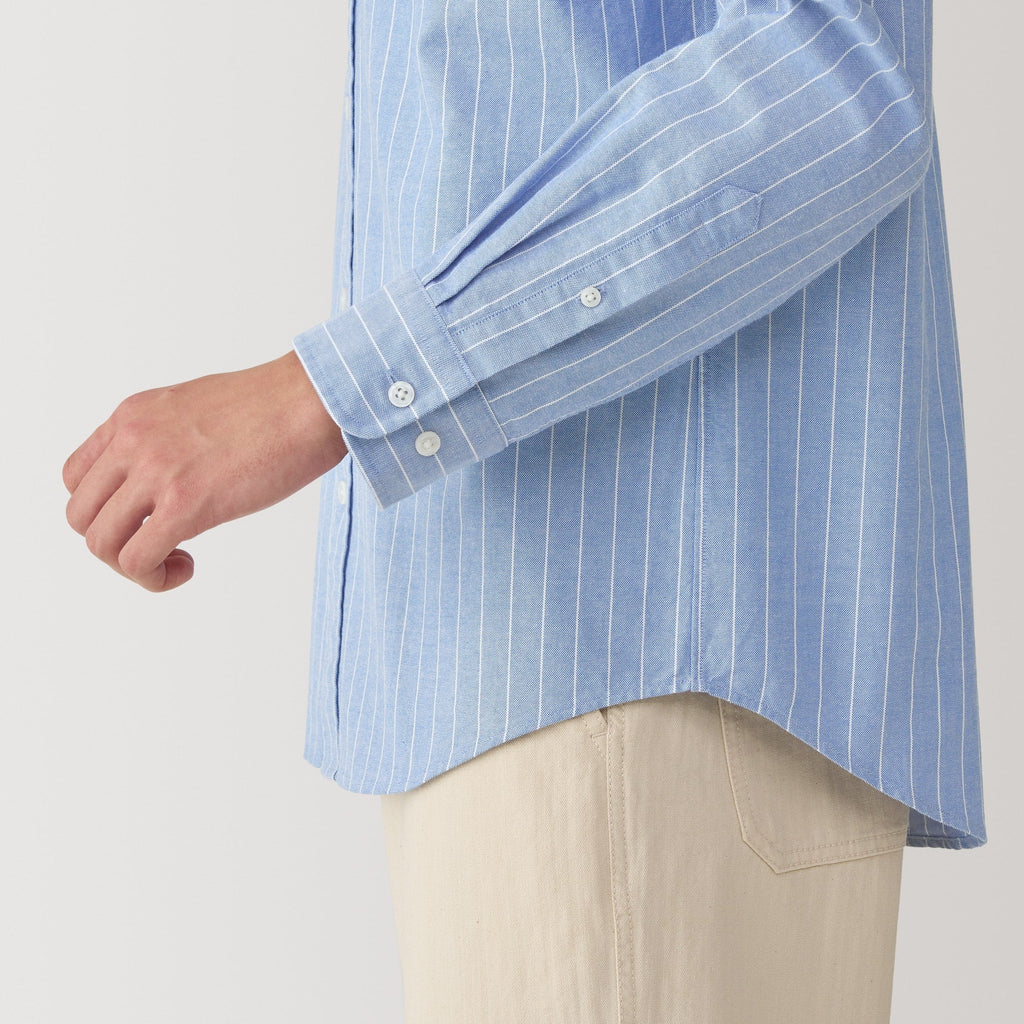 Men's Washed Oxford Stand Collar Long Sleeve Shirt