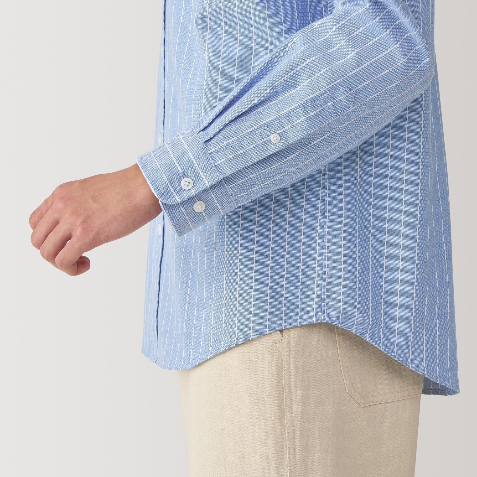 Men's Washed Oxford Stand Collar Long Sleeve Shirt