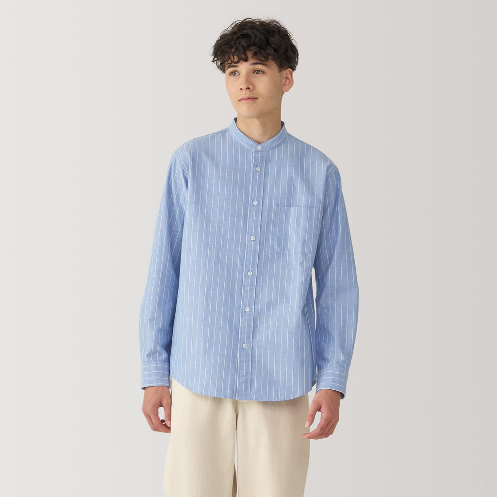 Men's Washed Oxford Stand Collar Long Sleeve Shirt