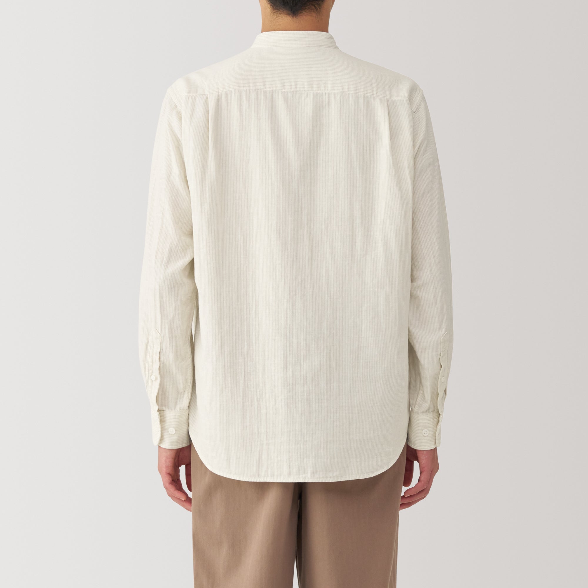 Men's Kapok Blend Double Gauze Stand Collar Long Sleeve Striped Shirt