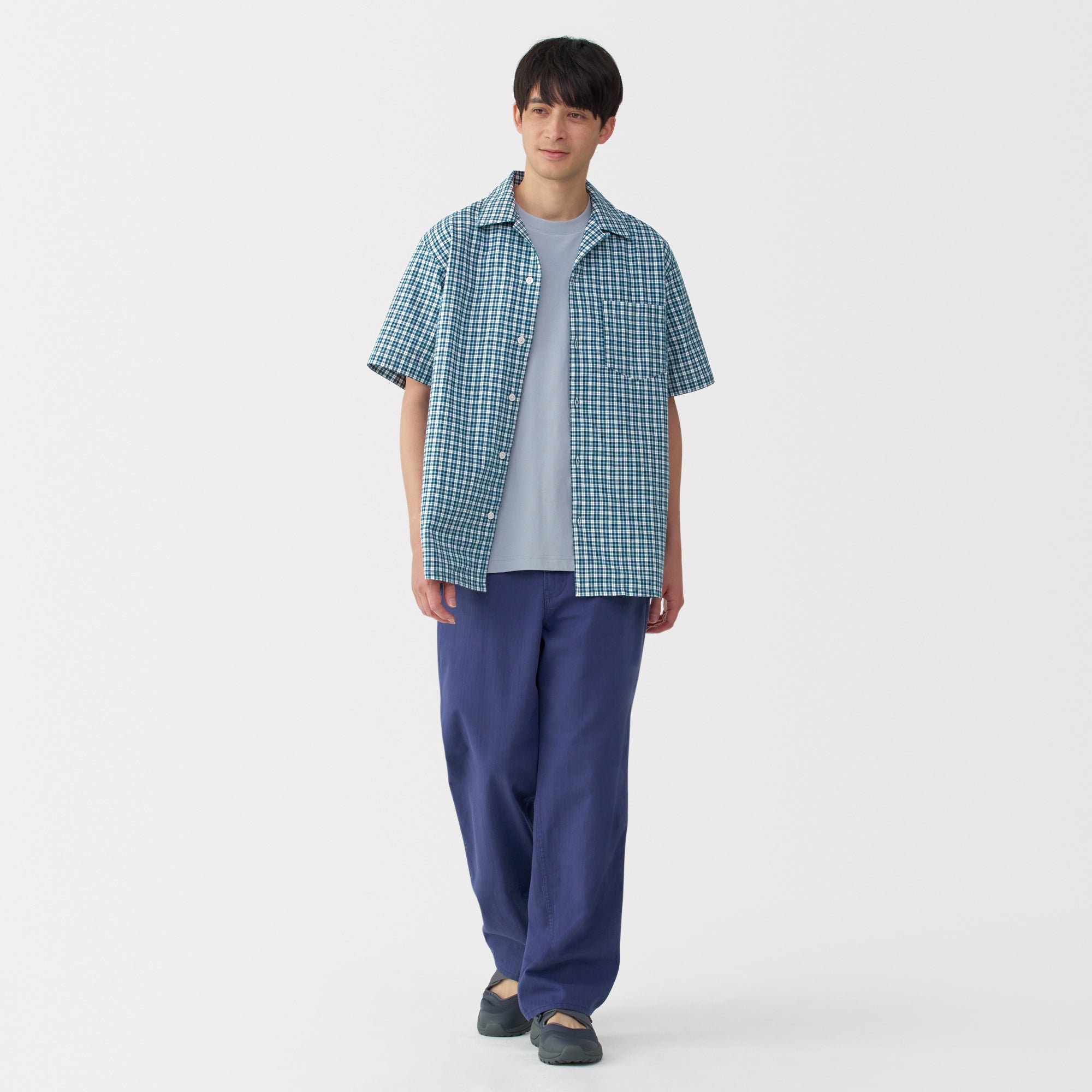 Men's Madras Check Open Collar Shirt