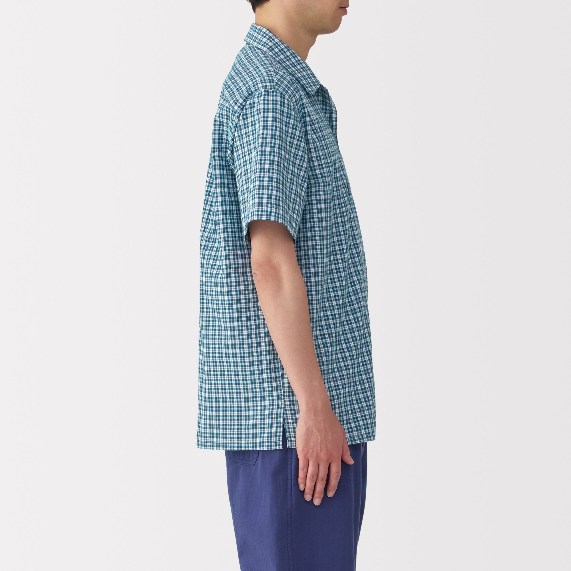 Men's Madras Check Open Collar Shirt
