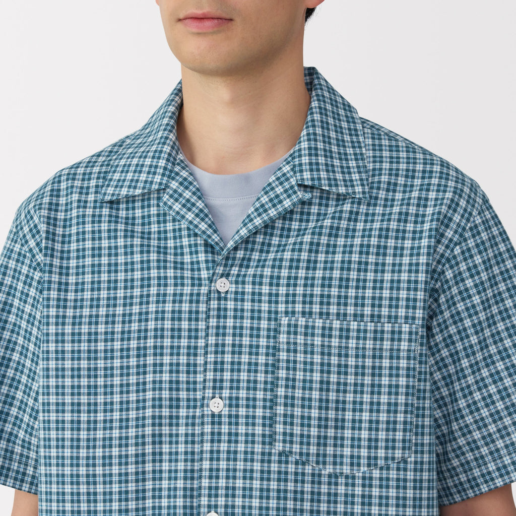 Men's Madras Check Open Collar Shirt