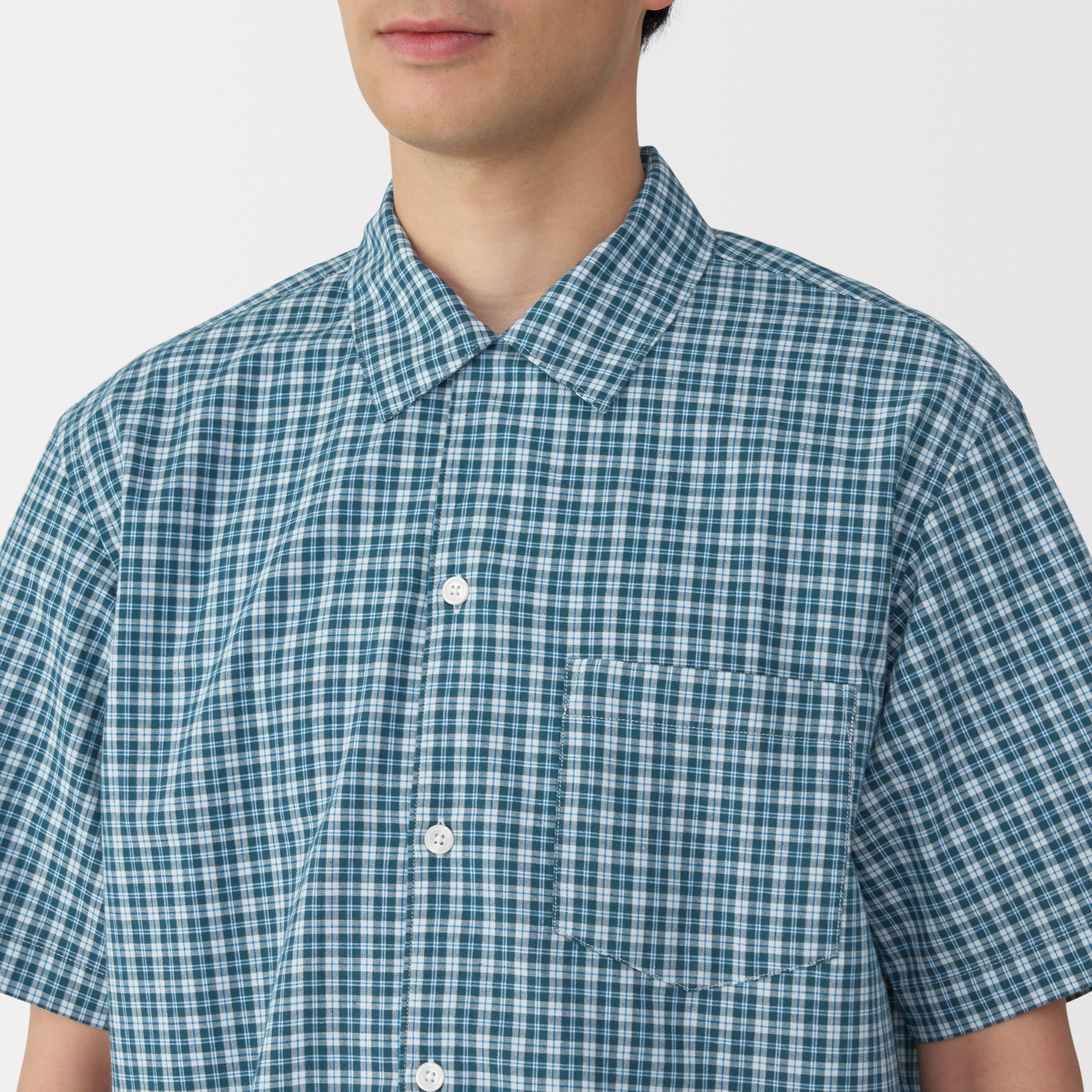 Men's Madras Check Open Collar Shirt