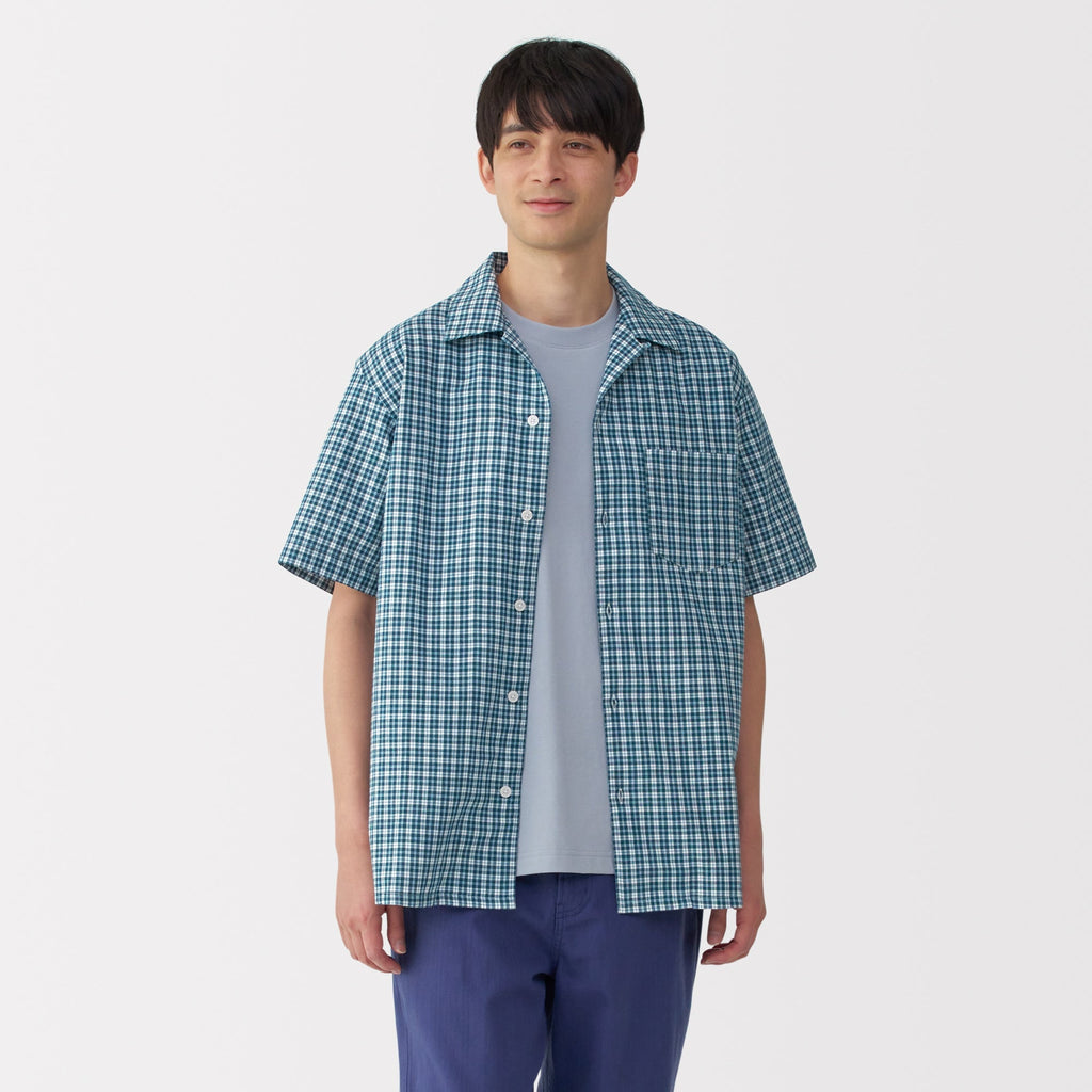 Men's Madras Check Open Collar Shirt
