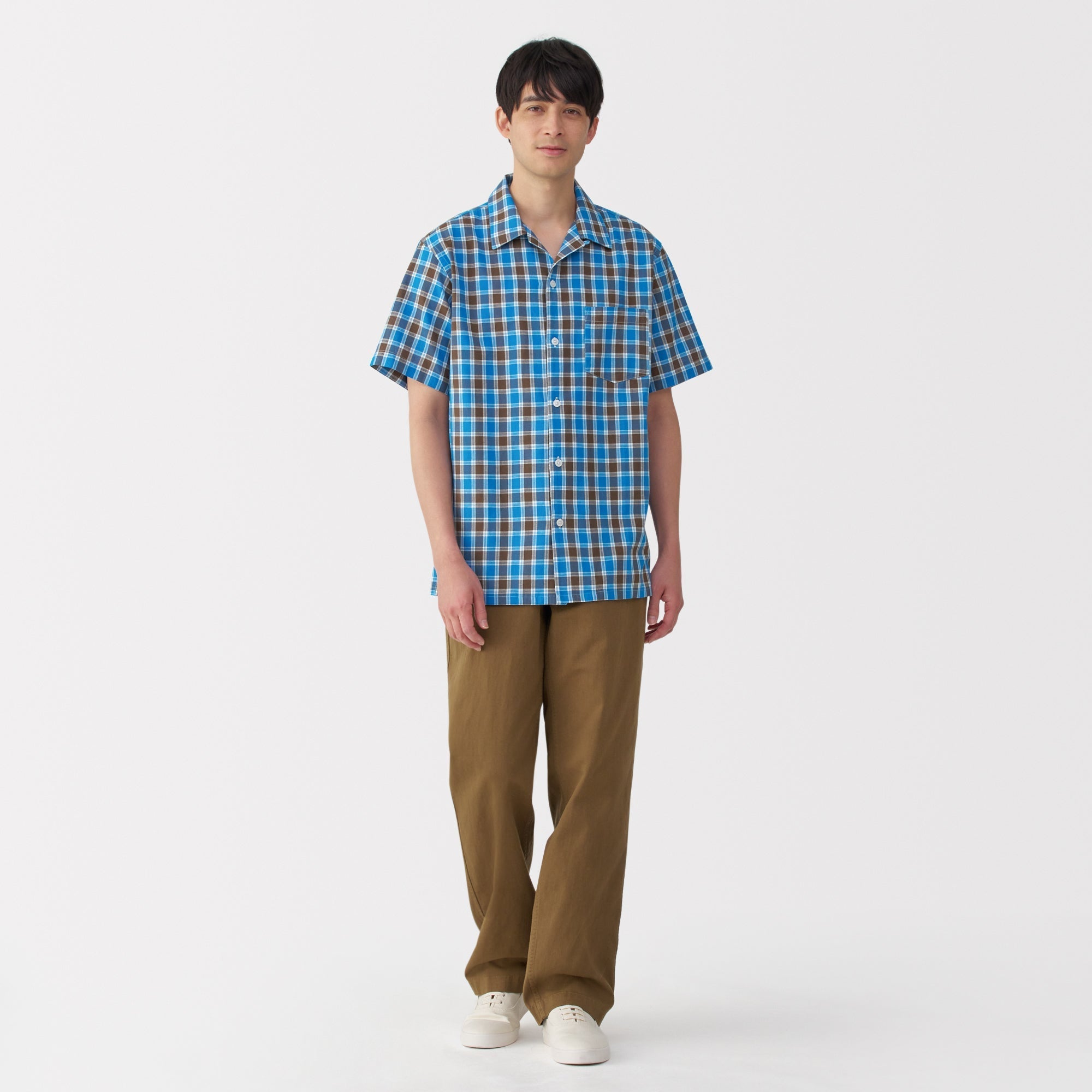 Men's Madras Check Open Collar Shirt