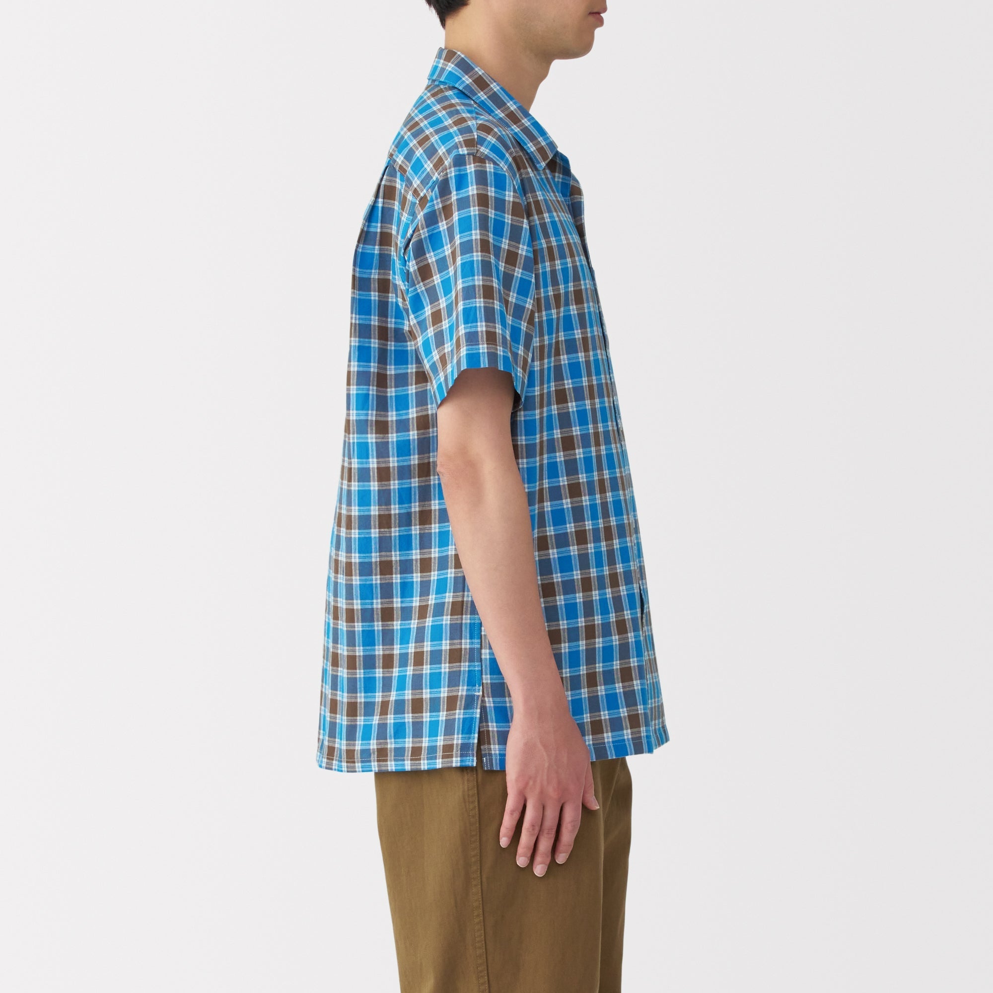 Men's Madras Check Open Collar Shirt