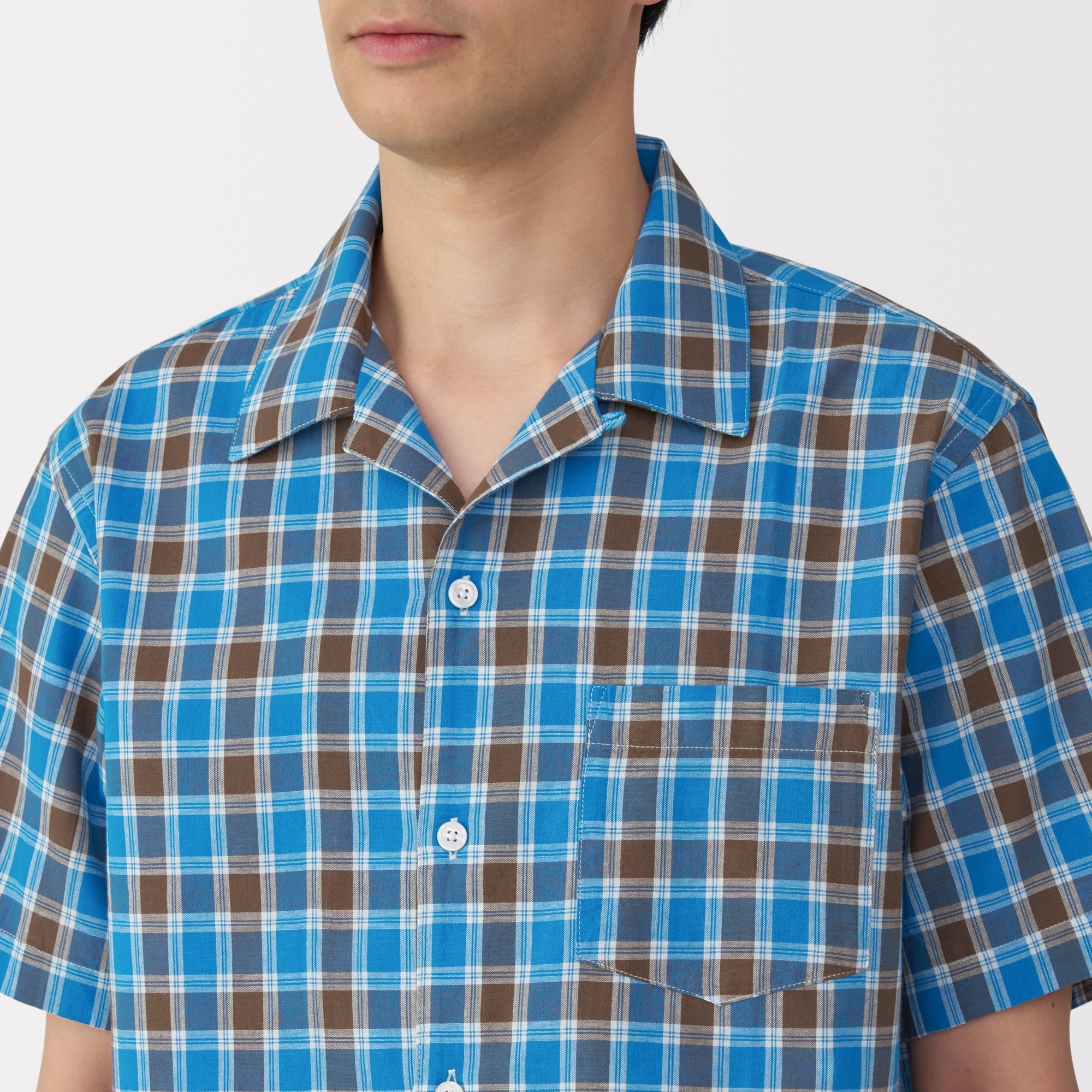 Men's Madras Check Open Collar Shirt