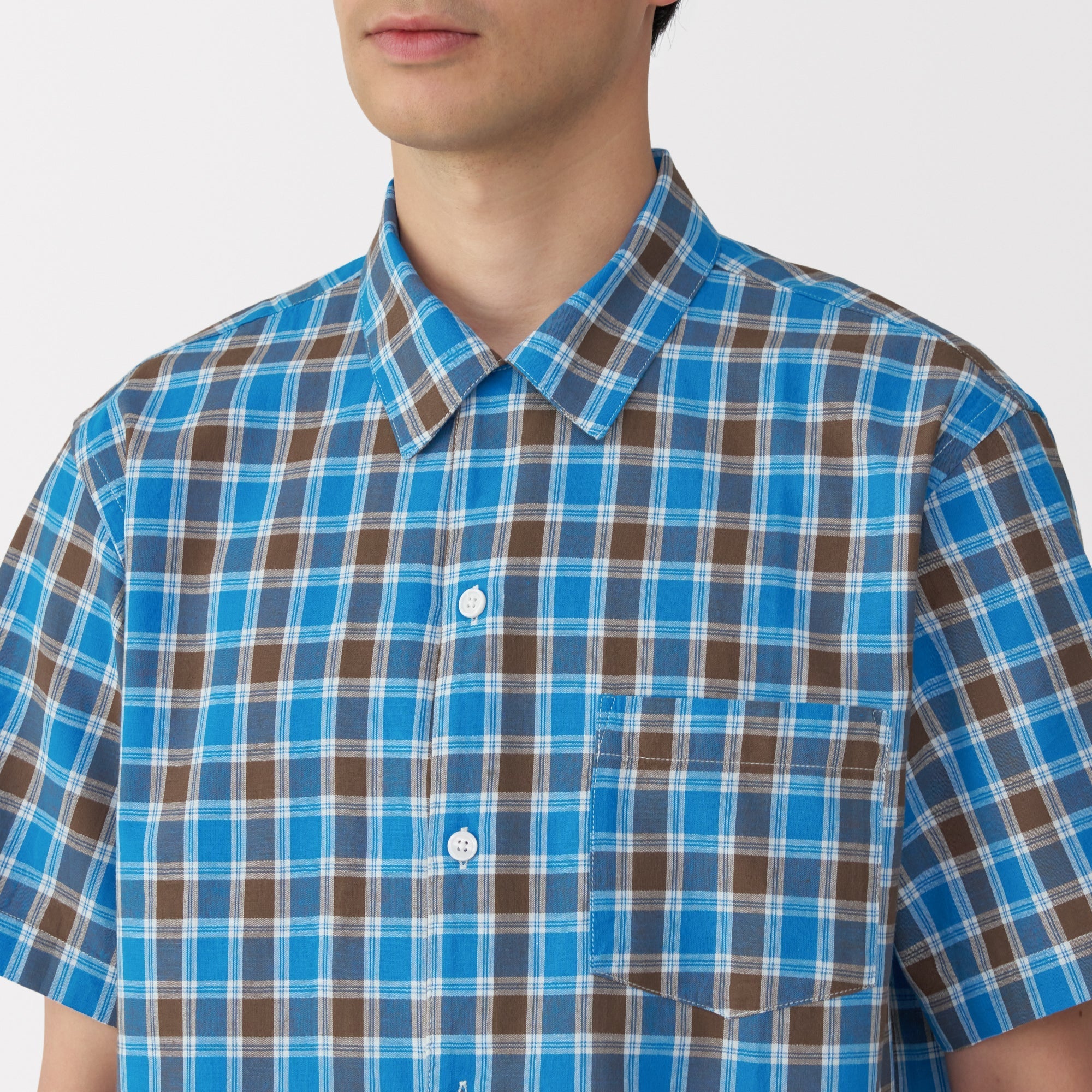 Men's Madras Check Open Collar Shirt