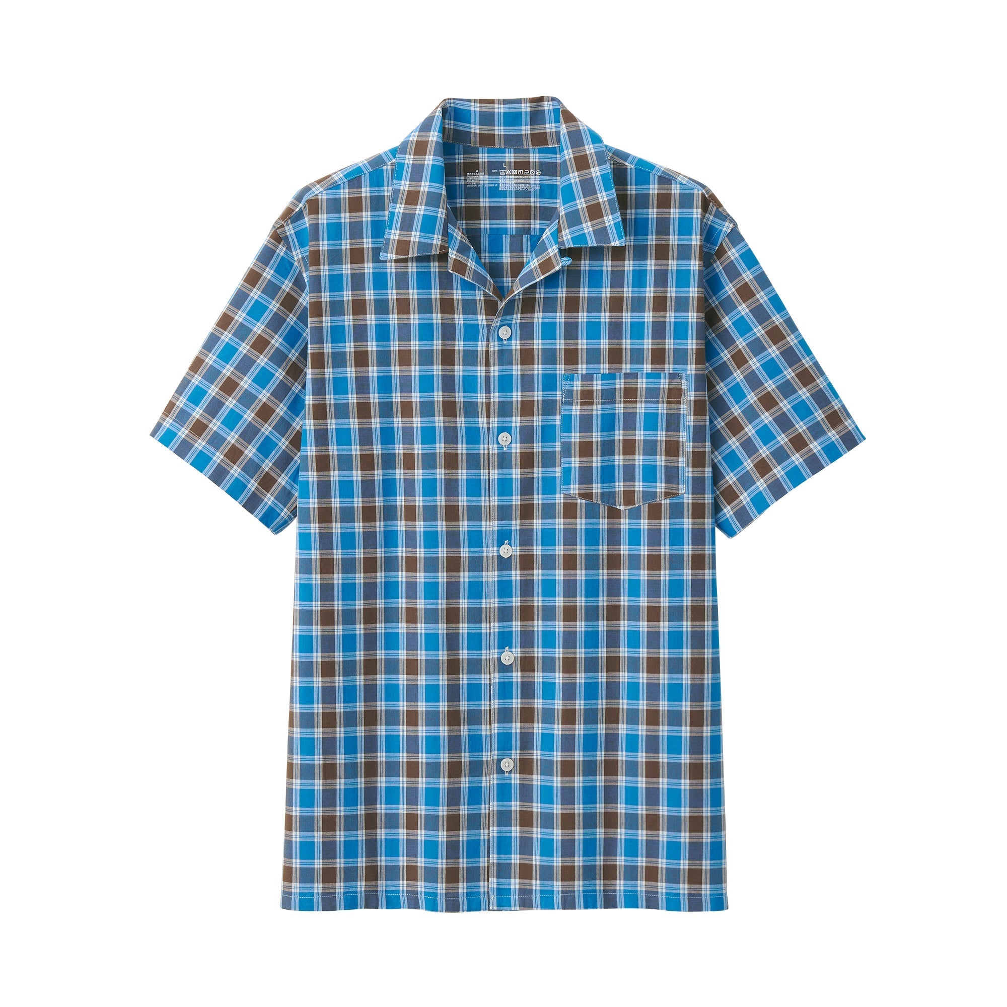 Men's Madras Check Open Collar Shirt