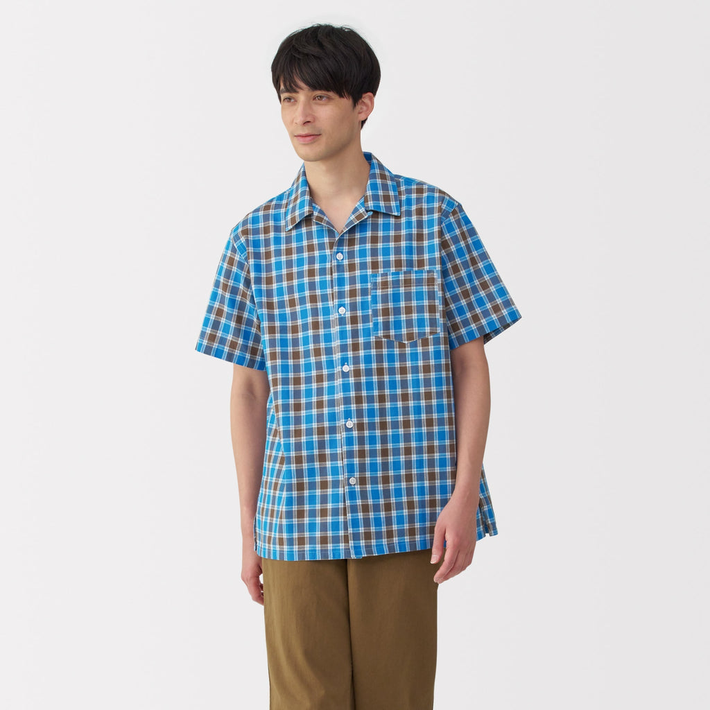 Men's Madras Check Open Collar Shirt